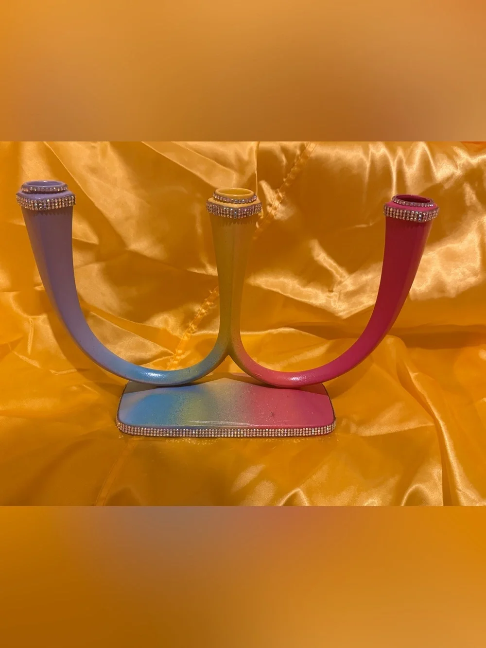 Custom made-Rainbow 3-arm Candelabra with Rhinestone accents!